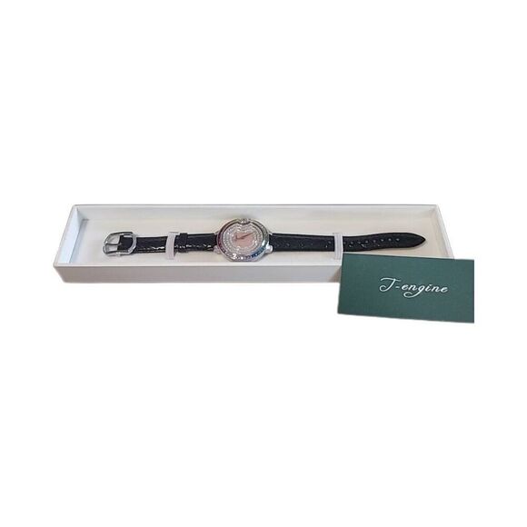 BNIB~Womens\' T-Engine Luxury Diamond Inlay Genuine Leather Strap Watch main image 5